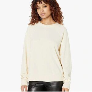 Monrow Reverse Mix Teddy Fleece Crew Neck Raglan Sleeve Sweatshirt Side Zips M